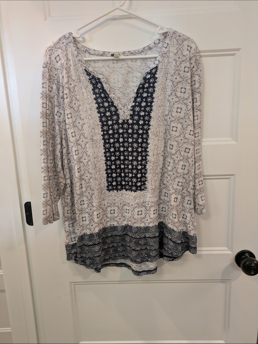 Lucky Brand Navy & Cream Boho V-Neck Tunic